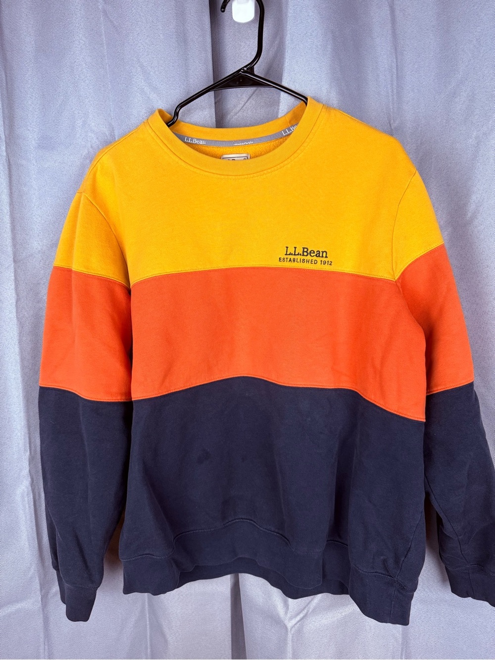 L.L.Bean Color Block Crewneck Sweatshirt XL Mustard Orange Navy